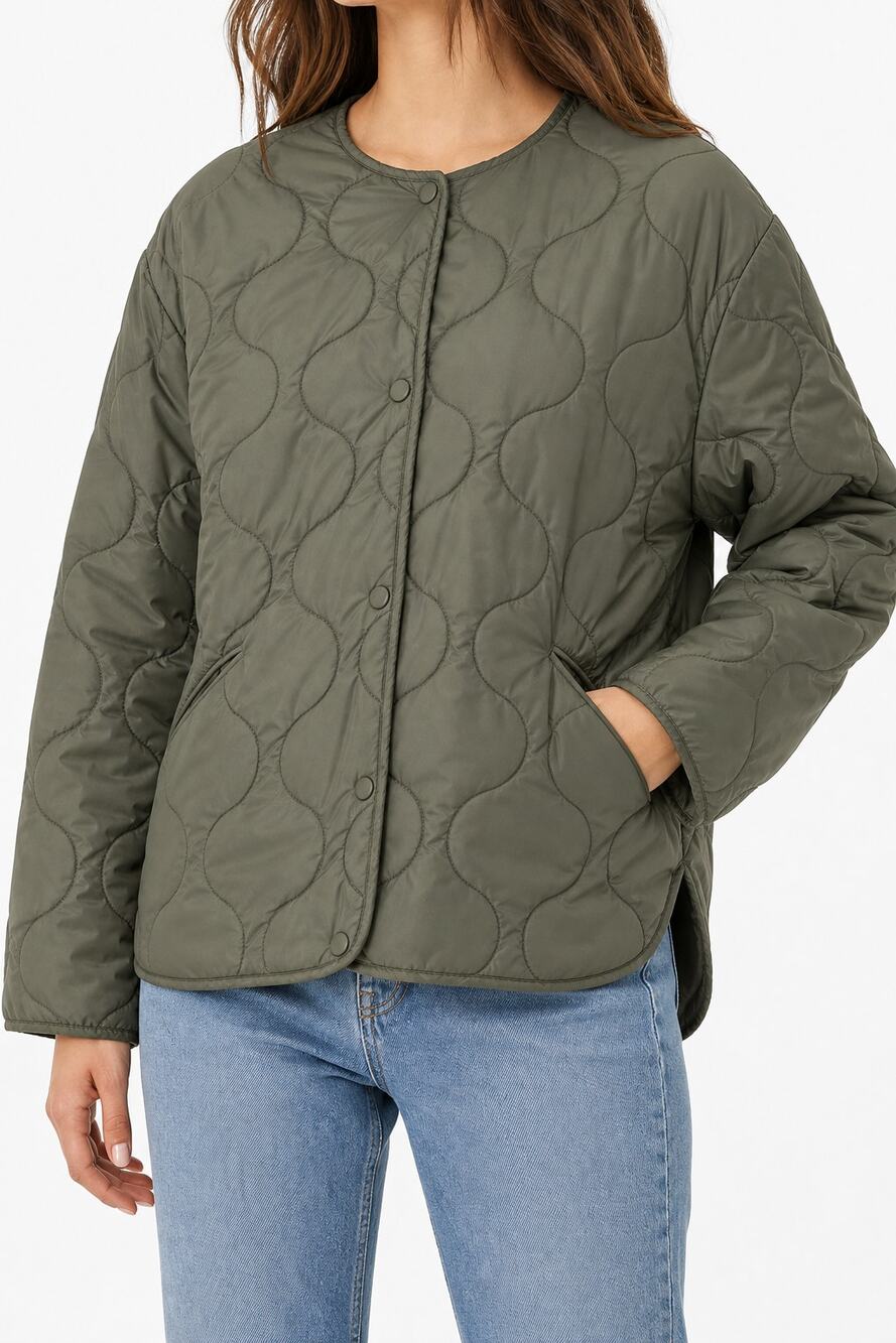 MNG Mango Womens Olive Quilted Snap Liner Jacket Size S Outdoors Lightweight